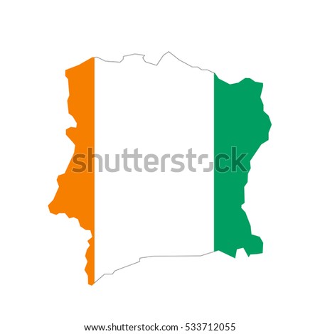 Cote D'ivoire map and flag in white background