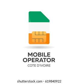 Cote Divoire mobile operator. SIM card with flag. Vector illustration