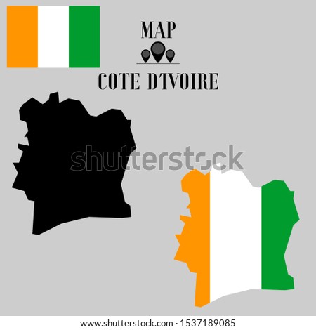 Cote d’ivoire, cote divoire outline world map silhouette vector illustration, creative design background, national country flag, design element, symbols from countries all continents set. 