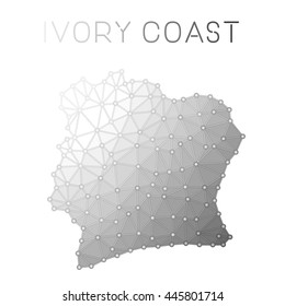 Cote D'Ivoire polygonal vector map. Molecular structure country map design. Network connections polygonal Cote D'Ivoire map in geometric style for your infographics.