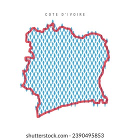 Cote dIvoire population map. Stick figures Ivory Coast people map with bold red translucent country border. Pattern of men and women icons. Isolated vector illustration. Editable stroke.