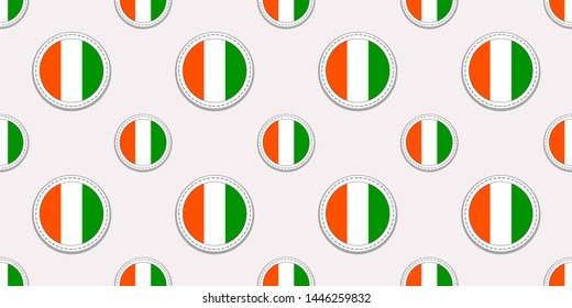 Cote d'Ivoire round flag seamless pattern. Ivorian background. Vector circle icons. Geometric symbols. Texture for sports pages, competition, games. travelling, design elements. patriotic wallpaper.