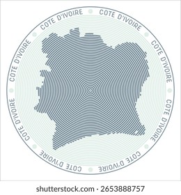 Cote d'Ivoire round logo design. Country shape build of rings. Cote d'Ivoire text around the country. Vector Illustration.
