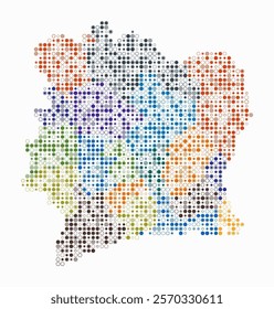 Cote d'Ivoire, shape of the country build of colored cells. Digital style map of the Cote d'Ivoire on white background. Small size circle blocks. Awesome vector illustration.