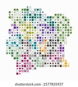 Cote d'Ivoire, shape of the country build of colored cells. Digital style map of the Cote d'Ivoire on white background. Large size square blocks. Awesome vector illustration.