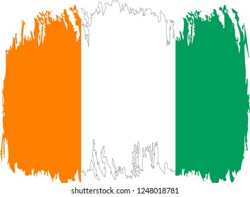 Cote D'Ivoire vector grunge brush stroke with  national flag and contour map. 