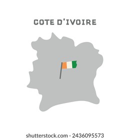 Cote D'Ivoire vector map with the flag inside. Map of the Cote D'lvoire with the national flag isolated on white background. Vector illustration