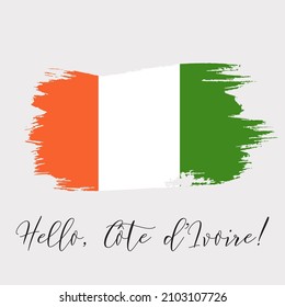 Cote d'Ivoire watercolor vector national country flag icon. Hand drawn illustration with dry brush stains, strokes, spots, isolated background. Painted grunge style texture for posters, banner design.