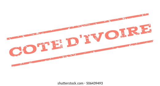 Cote D'Ivoire watermark stamp. Text tag between parallel lines with grunge design style. Rubber seal stamp with unclean texture. Vector salmon color ink imprint on a white background.
