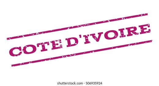 Cote D'Ivoire watermark stamp. Text caption between parallel lines with grunge design style. Rubber seal stamp with scratched texture. Vector purple color ink imprint on a white background.