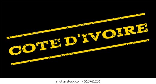 Cote D'Ivoire watermark stamp. Text caption between parallel lines with grunge design style. Rubber seal stamp with dust texture. Vector yellow color ink imprint on a blue background.