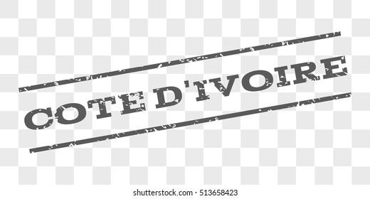 Cote D'Ivoire watermark stamp. Text caption between parallel lines with grunge design style. Rubber seal stamp with dust texture. Vector grey color ink imprint on a chess transparent background.