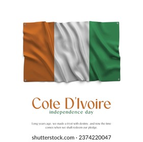 Cote D’lvoire Flag, Feierlichkeiten zum Unabhängigkeitstag. Abstrakte schwenkbare Flagge auf weißem Hintergrund Länderflagge.