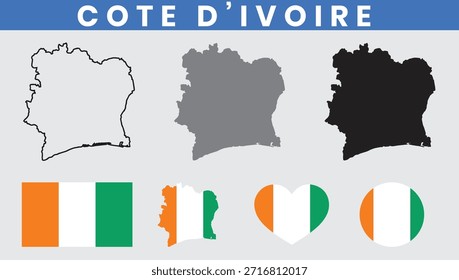 Costa do Marfim Mapa da Costa do Marfim e bandeira vetor coleção