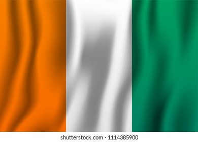 Cote Ivory realistic waving flag vector illustration. National country background symbol. Independence day.