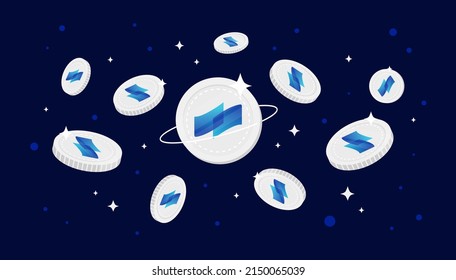 Monedas de COTI cayendo del cielo. Fondo del banner del concepto de criptodivisa COTI.