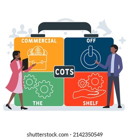 COTS - Commercial Off-the-Shelf acronym. business concept background.  vector illustration concept with keywords and icons. lettering illustration with icons for web banner, flyer, landing pag