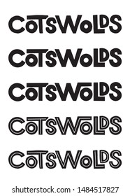 Cotswolds. Vector hand lettering element. Bold thick sans serif Cotswolds name for posters, cards, maps and travel guides.