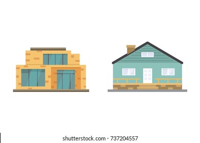Cottage and assorted real estate building icons. Residential house collection in new cartoon style