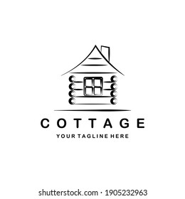 cottage or cabin line art illustration vector logo design