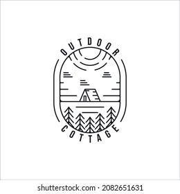 cottage or cabin line art minimalist simple vector logo illustration template icon graphic design.  adventure outdoor concept minimalist simple badge typography style