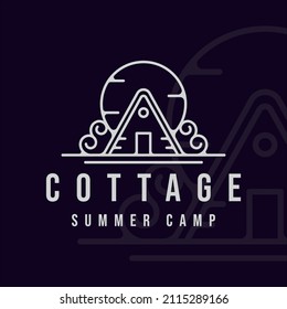 cottage or cabin logo line art vintage vector illustration template icon graphic design. summer camp sign or symbol for adventure travel