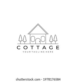 cottage or cabin vector line art illustration logo design. outdoor creative nature camp building minimalist monoline outline linear simple stateroom lodge hut cot shack shed
