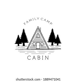 cabaña, logotipo vintage del vector de cabinas ilustración con diseño de símbolo de pino