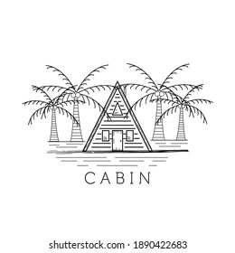 cottage, cabin vector logo vintage illustration with palm tree symbol design
