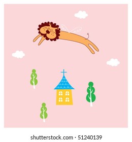 cottage card of lion angel