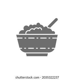 Cottage cheese in bowl grey icon. Isolated on white background