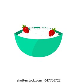 cottage cheese. dairy. strawberry.Vector flat modern style illustration icon design. Isolated on white background. 