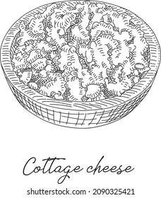 Cottage cheese in wooden bowl Vector sketch cottage cheese in wooden bowl Cottage Cheese stock vector.