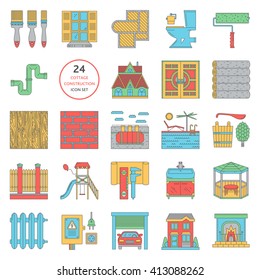 cottage construction line icons set