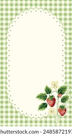 Cottage Core Garden Strawberry and Gingham Vector Frame. Vintage Invitation Design With Nostalgic Retro Design. Fresh Summer Fruit Background