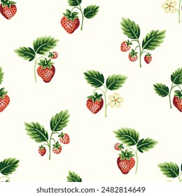 Cottage Core Garden Strawberry Patch Vector Seamless Pattern. Vintage Feed Sack Backdrop With Nostalgic Retro Design. Fresh Summer Fruit Background