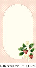 Cottage Core Garden Strawberry and Polka Dot Oval Vector Frame. Vintage Invitation Design With Nostalgic Retro Design. Fresh Summer Fruit Background