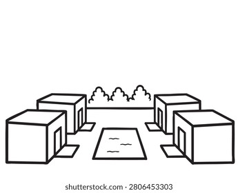 Cottage doodles sketch. Building set