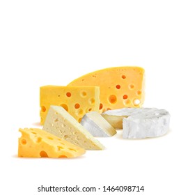 Cabaña y queso holandés de bajo calado. Queso holandés fresco y nutritivo, sabroso queso de cabaña. Ilustración vectorial. Queso en técnica de triangulación.