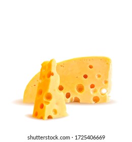 Algodón y queso holandés de bajo peso. Queso holandés fresco y nutritivo, sabroso queso de cabaña. Ilustración vectorial. Queso en técnica de triangulación.
