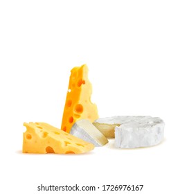 Cottage and dutch cheese low poly. Fresh, nutritious dutch cheese, tasty cottage cheese. Vector illustration. Cheese in triangulation technique.