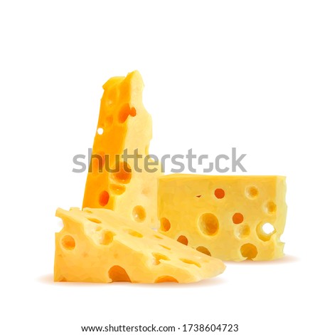 Cottage and dutch cheese low poly. Fresh, nutritious dutch cheese, tasty cottage cheese. Vector illustration. Cheese in triangulation technique.