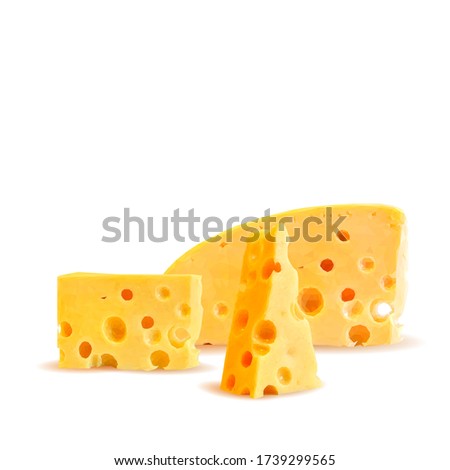 Cottage and dutch cheese low poly. Fresh, nutritious dutch cheese, tasty cottage cheese. Vector illustration. Cheese in triangulation technique.