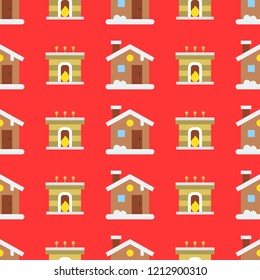 cottage and fireplace,Christmas seamless pattern for use as wrapping paper gift,wallpaper or background