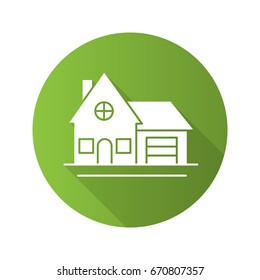 Cottage flat design long shadow glyph icon. Family house. Residence. Vector silhouette illustration