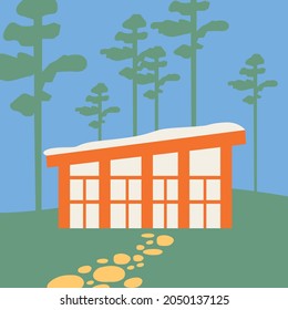 cottage in a forest park icon illustration cartoon