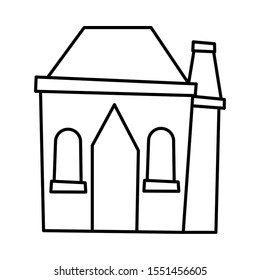 cottage home chimney village architecture cartoon icon vector illustration thick line
