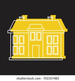 Cottage house doodle icon vector illustration for design and web isolated on black background. House vector object for labels, logos and advertising