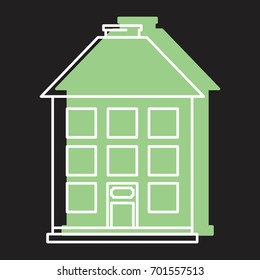 Cottage house doodle icon vector illustration for design and web isolated on black background. House vector object for labels, logos and advertising