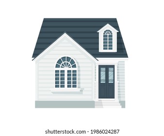 Cottage house with door and window blue color residential building vector illustration on white background